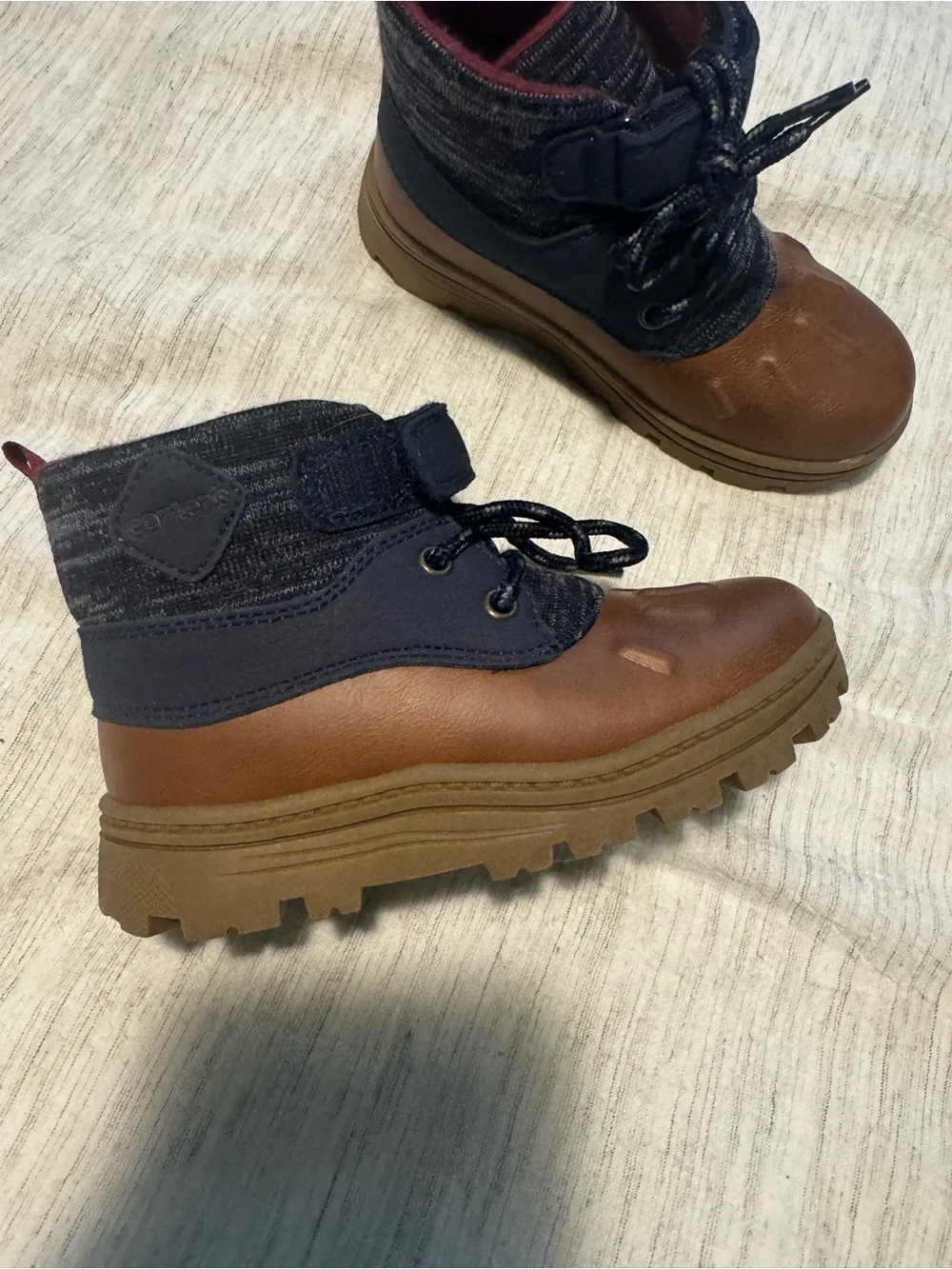 Carter's Brown and Navy Boys Lace-Up Winter Boots with Red Lining